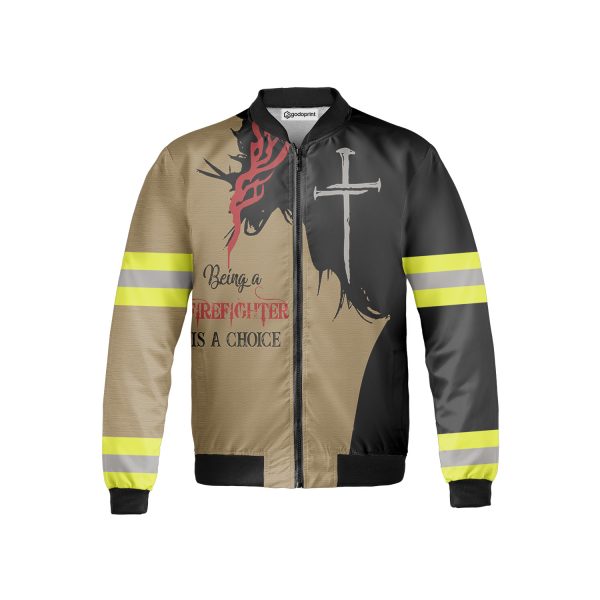 Retired Firefighter Fleece Bomber Jacket AOP Zip-up, Jesus Bomber Jacket, Christian Shirt, Proud Fireman Shirt, Retirement Gift for Firemen, Gift for Christians