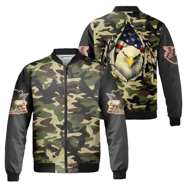 America Eagle Fleece Bomber Jacket AOP Zip-up Camouflage