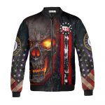 Skull United States Veteran Quilt Bomber Jacket AOP Zip-up, America Flag Proud U.S Veteran Shirt