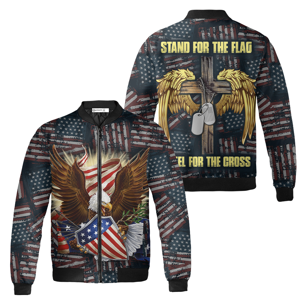 Stand For The Flag Kneel For The Cross U.s Army Veteran Quilt Bomber Jacket Aop Zip-Up