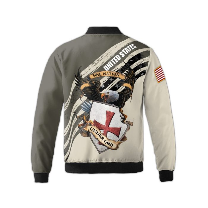 Eaglest Patriot Knight Templar One Nation Under God Fleece Bomber Jacket