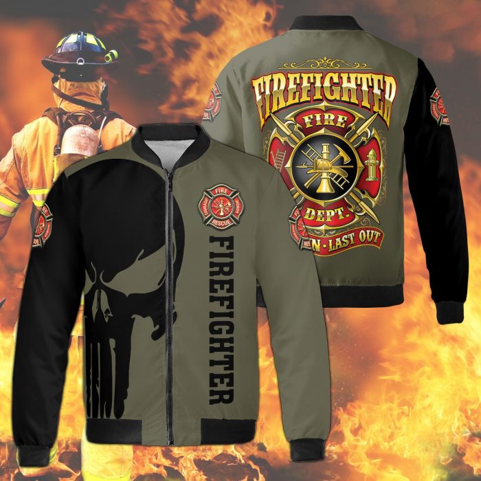 Skull U.s. Firefighter T-Shirt Honor Rescue Fire Department Fleece Bomber Jacket