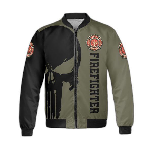 Skull U.S. Firefighter T-Shirt Honor Rescue Fire Department Fleece Bomber Jacket