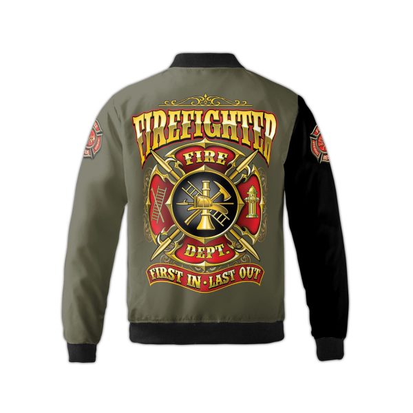 Skull U.S. Firefighter T-Shirt Honor Rescue Fire Department Fleece Bomber Jacket