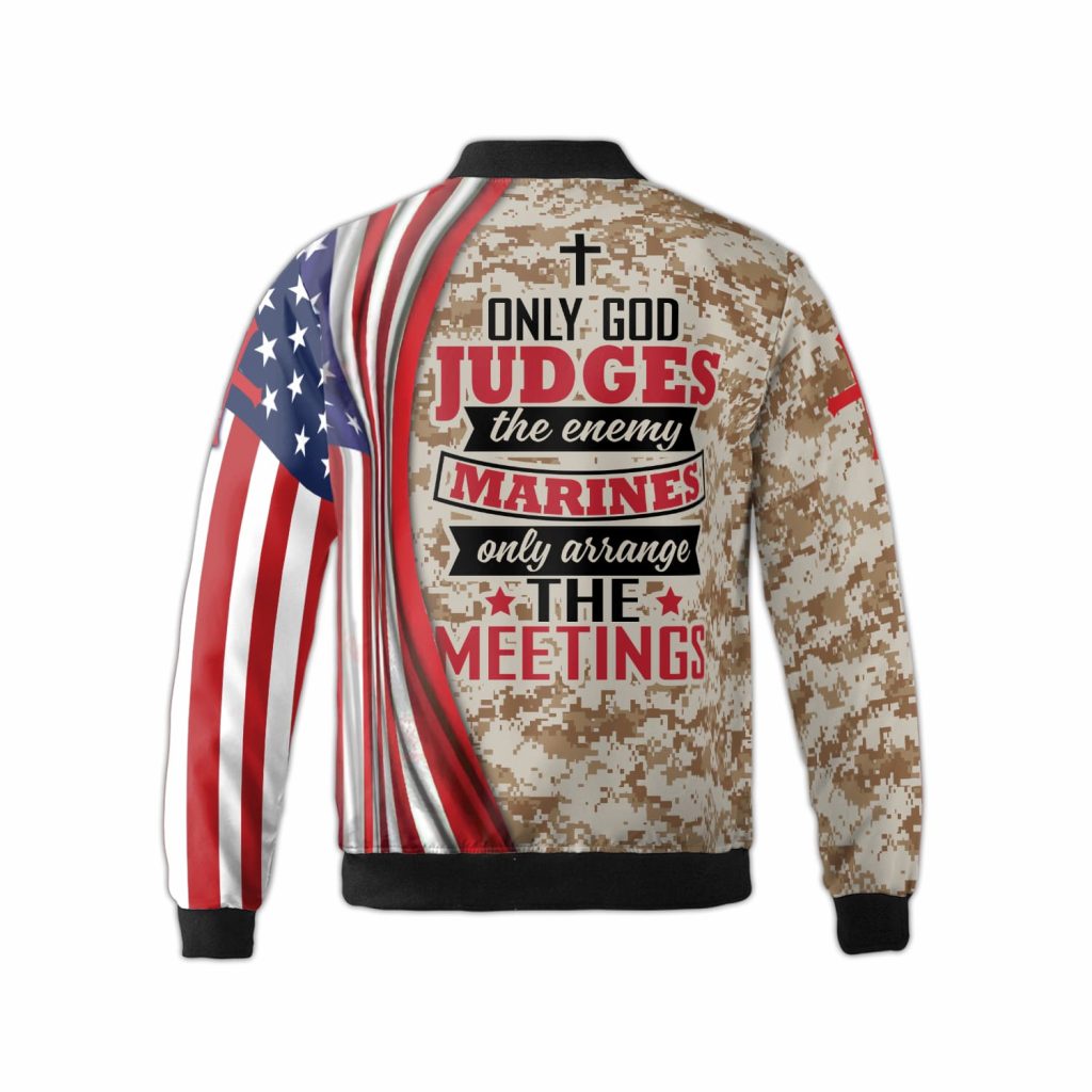 United States Marines Jesus Cross Camo Veteran Military American Flag Fleece Bomber Jacket