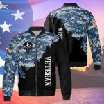 US Navy Veteran Skull Black Punisher Skull Camo Fleece Bomber Jacket
