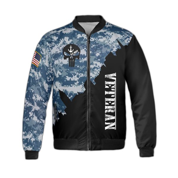 US Navy Veteran Eagle American Flag Fleece Bomber Jacket
