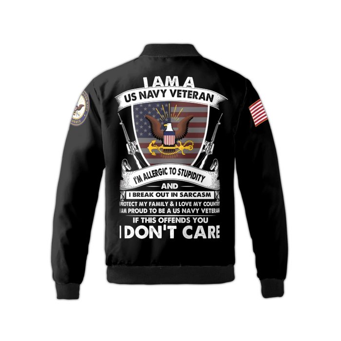 Us Navy Veteran Eagle American Flag Fleece Bomber Jacket