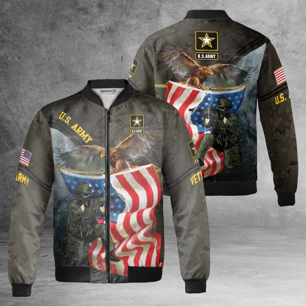 Soliders US Army Veteran Eagle Fleece Bomber Jacket