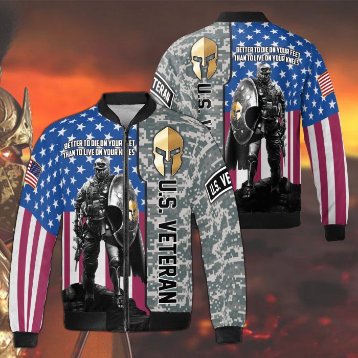 Spartan Soldier Us Veteran Best Gift For Men Fleece Bomber