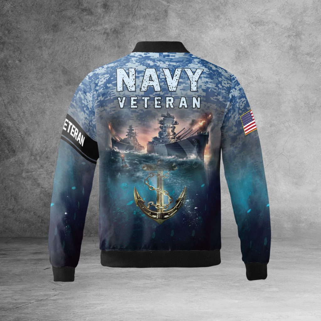 Personalized Name Navy Veteran Sea ​Bbattleship Fleece Bomber Jacket