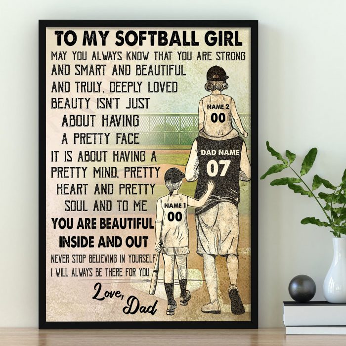 Personalized To My Softball Girl Love Dad Vertical Poster Dad Number Unframed