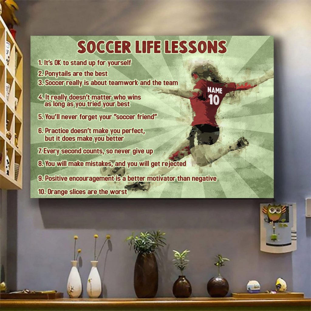 Personalized Number + Name Soccer Life Lessons Watercolor Vintage Poster Gift For Soccer Player
