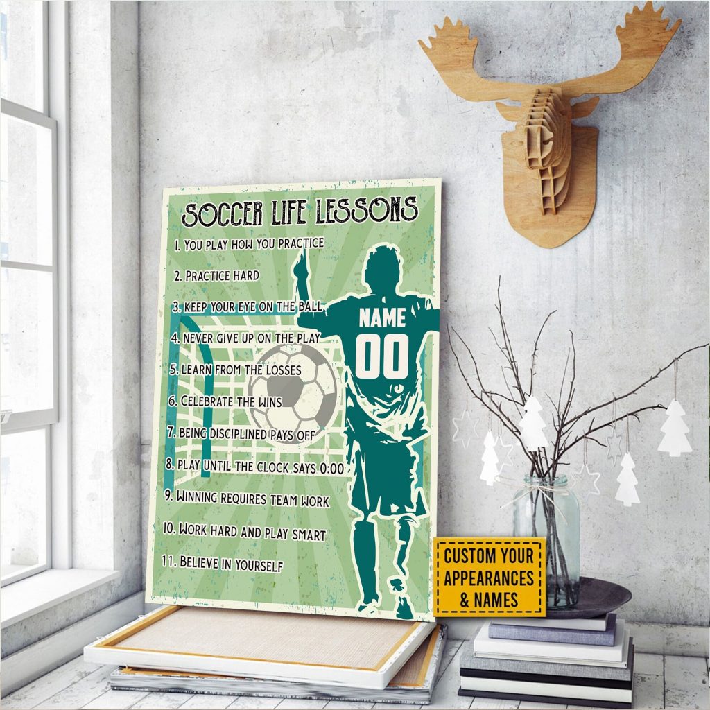 Personalized Name Number Soccer Poster, Soccer Life Lessons Poster Gift For Soccer Player Sports Fan, Soccer Wall Art Print Boy’S Bedroom Home Decor Unframed