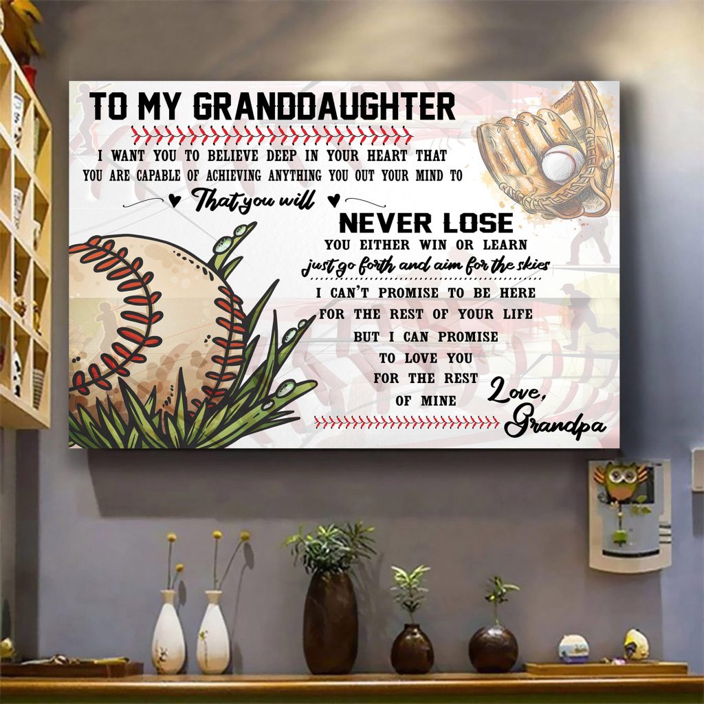 To My Granddaughter Softball Player Customized Horizontal Posters, Loving Quote From Grrandmother, Home Bedroom Decor Poster Unframed