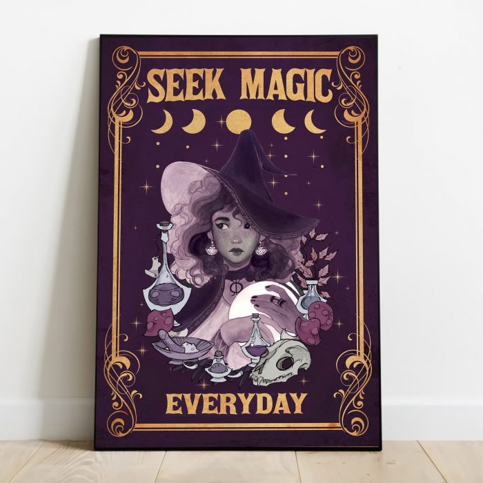 Seek Magic Everyday, Witch Poster, Moon Phase Wall Art Poster Unframed