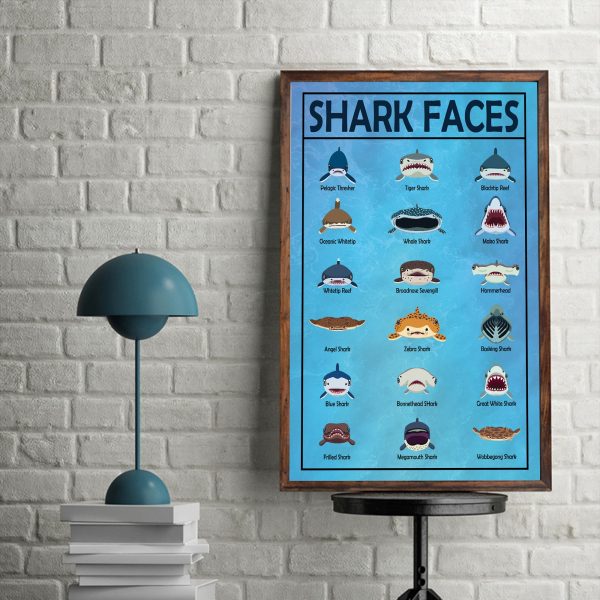 Shark Face Wall Art Classroom Decor Home Decor Gift for Kids Children Poster Unframed