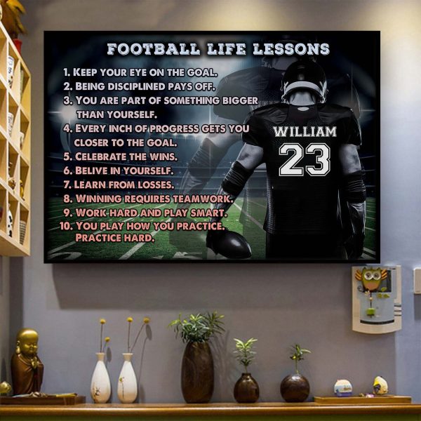 Personalized Football Life Lessons Soccer Name and Number Poster Unframed