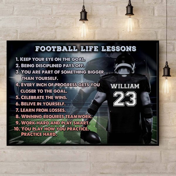 Personalized Football Life Lessons Gallery American Football Sport Wrapped Canvas Prints Custom Name Number Poster No Frame