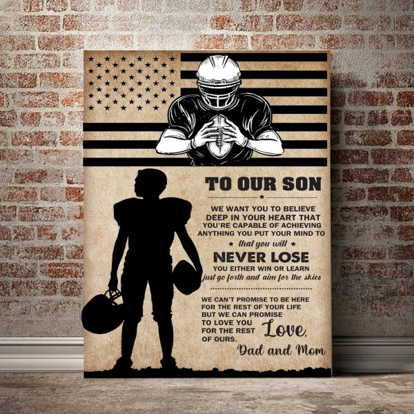 Customize My Son Football Player Never Lose Vertical Posters Motivation Wall Art Poster Meaningful Gift From Mom Dad