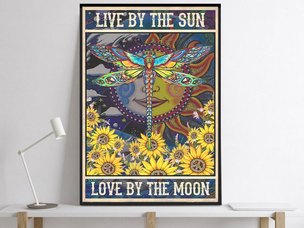 Hippie Dragonfly Lovers Live By The Sun Love By The Moon Poster Unframed