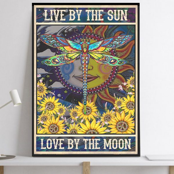 Hippie Dragonfly Lovers Live By The Sun Love By The Moon Poster Unframed