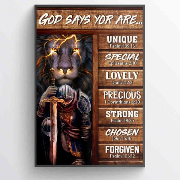 God Says You Are Bible Verse Canvas Print – Jesus Lion Wall Art Poster Unframed