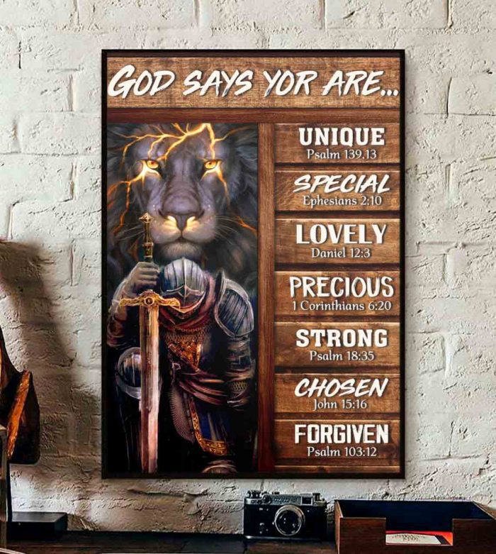 God Says You Are Bible Verse Canvas Print – Jesus Lion Wall Art Poster Unframed