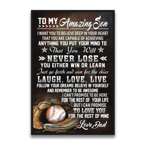 Baseball Poster Dad To Son Laugh, Love, Live – Poster Prints Unframed – Wall Art Decor