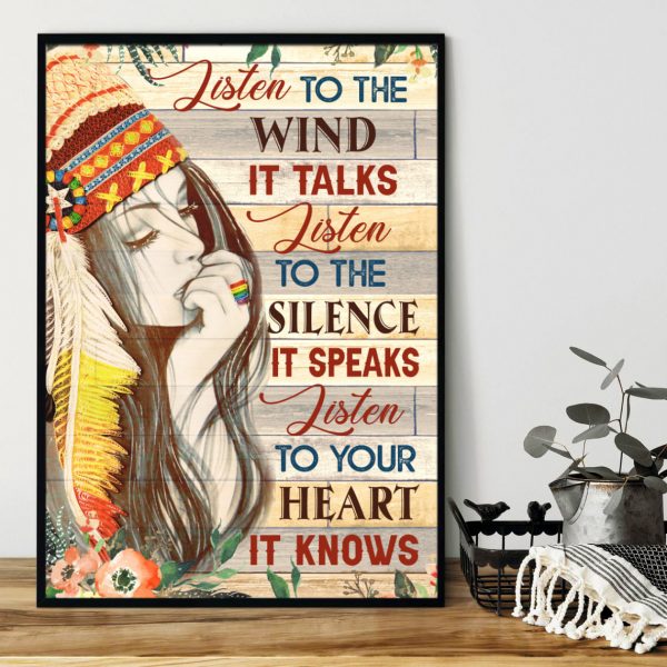 Women Listen Native American Girl Vertical Unframed Poster Wall Decor Gift