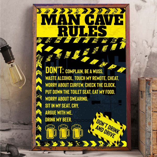 Drinking Beer Alcol  – Man Cave Rules Funny Sign Cool Wall Decor Art