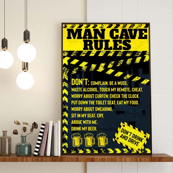 Drinking Beer Alcol  – Man Cave Rules Funny Sign Cool Wall Decor Art