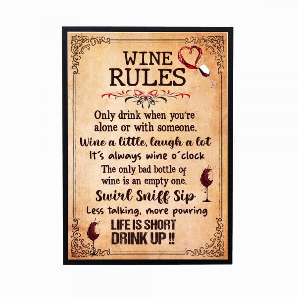 Wine Rule Vintage Poster – Life Is Short Drink Up Wall Art Men Cave Bar Pub Decorate