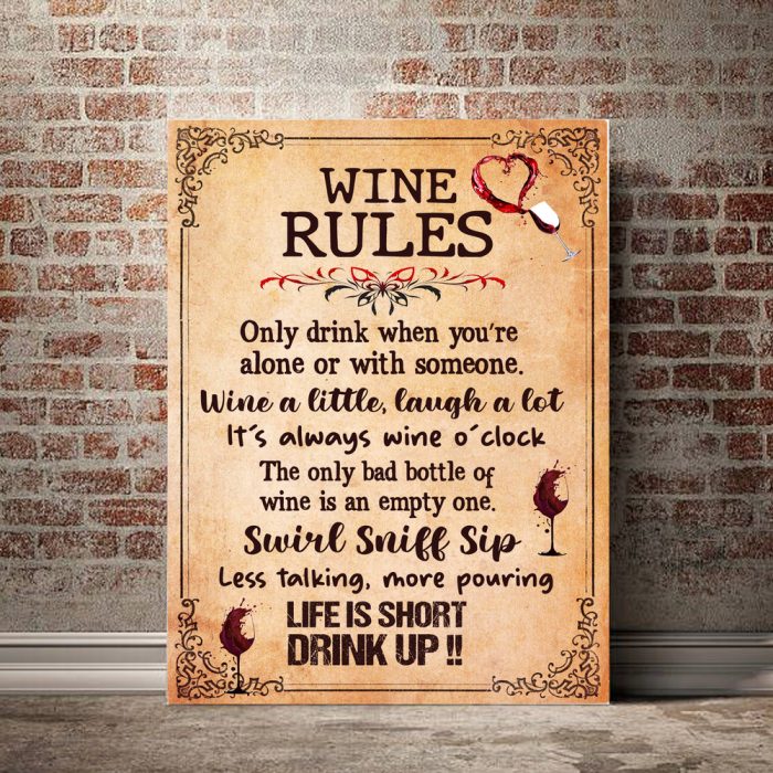 Wine Rule Vintage Poster – Life Is Short Drink Up Wall Art Men Cave Bar Pub Decorate