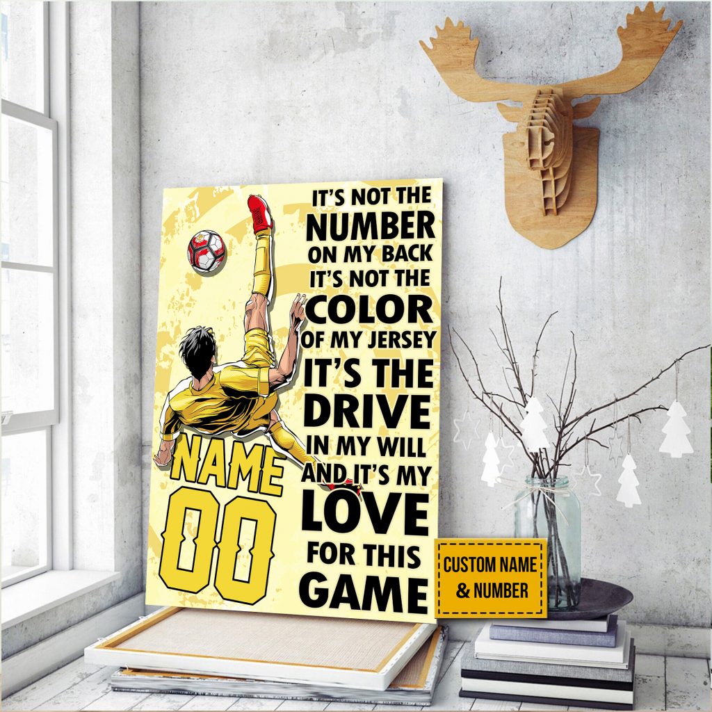 Personalized Name Number Soccer Poster, Love For This Game Soccer Poster Gift For Soccer Player Sports Fan, Soccer Wall Art Son’S Bedroom Home Decor Unframed