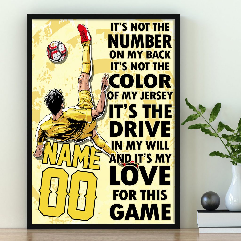 Personalized Name Number Soccer Poster, Love For This Game Soccer Poster Gift For Soccer Player Sports Fan, Soccer Wall Art Son’S Bedroom Home Decor Unframed
