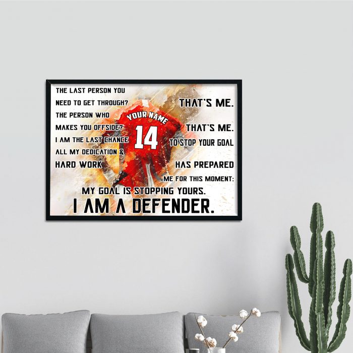 Customize Name Number America Soccer Poster, Defender Last Person To Get Through, Inspiational Gift For Son, Soccer Football Player, Horizontal Unframed Posters