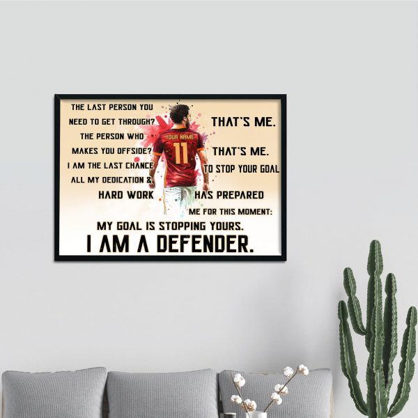 Personalized Soccer Poster, Defender Soccer Boy Poster, Inspirational Gift for Soccer Football Players Men Cave Bedroom Home Decor Unfarmed