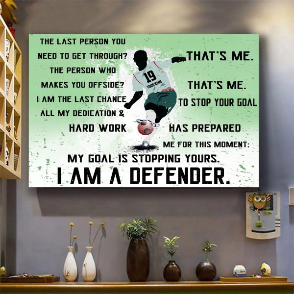 Customize Name Number America Soccer Poster, Defender Last Person To get Through, Inspiational Gift For Son, Soccer Football Player, HorizonTal Unframed Posters