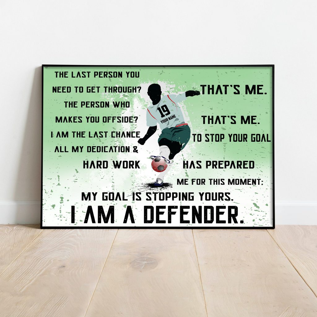 Personalized Soccer Football Poster, Defender Motivational Gift For Soccer Player America Soccer Football Wall Art, Horizontal Unframed Posters
