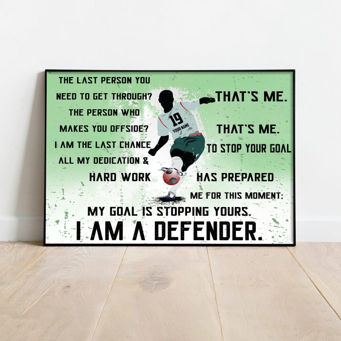 Personalized Soccer Football Poster, Defender Motivational Gift For Soccer Player America Soccer Football Wall Art, Horizontal Unframed Posters