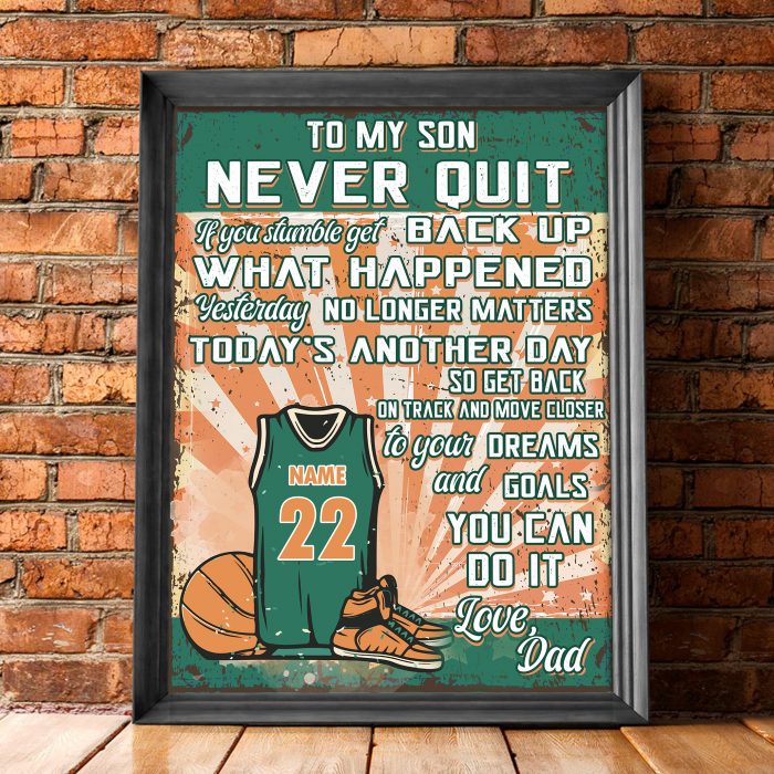 Personalized Letter To Son Love Basketball Poster, Passionate Basketball Player Vintage Wall Art, Son’S Room Boy Room Decorate Horizontal Unframed Posters