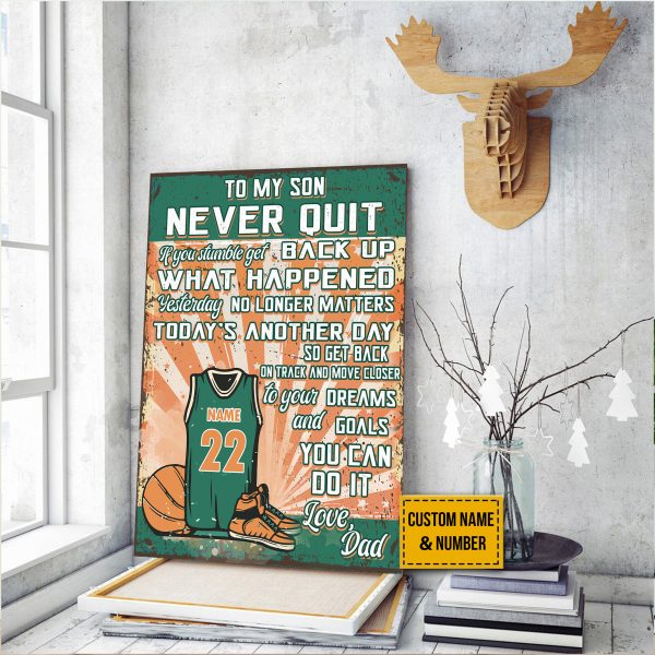 Personalized Letter To Son Love Basketball Poster, Passionate Basketball Player Vintage Wall Art, Son’s Room Boy Room Decorate Horizontal Unframed Posters