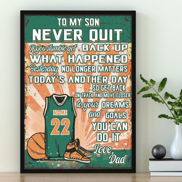 Personalized Letter To Son Love Basketball Poster, Passionate Basketball Player Vintage Wall Art, Son’s Room Boy Room Decorate Horizontal Unframed Posters