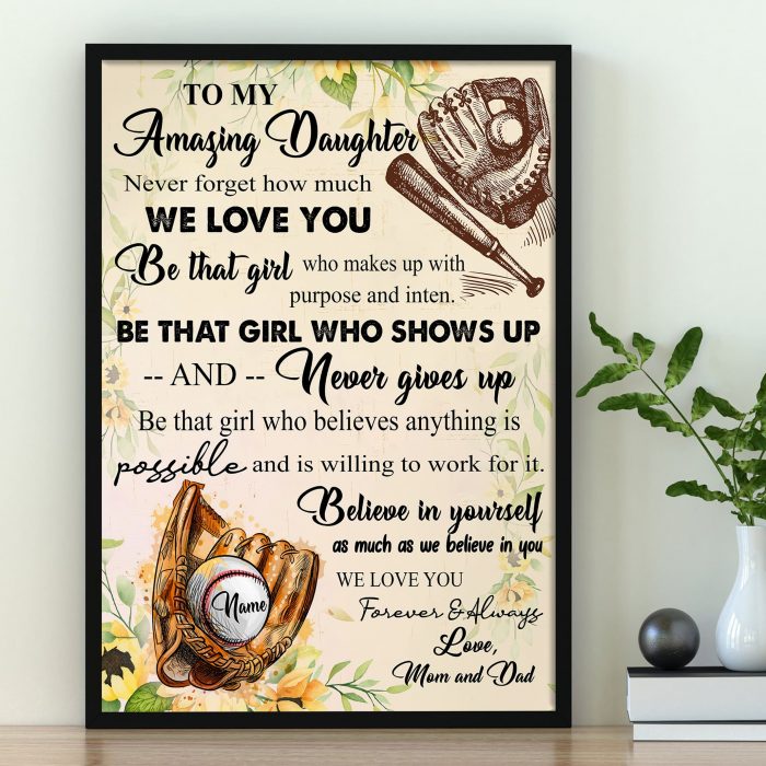 Personalized Name To My Amazing Daughter Softball Poster Prints Unframed