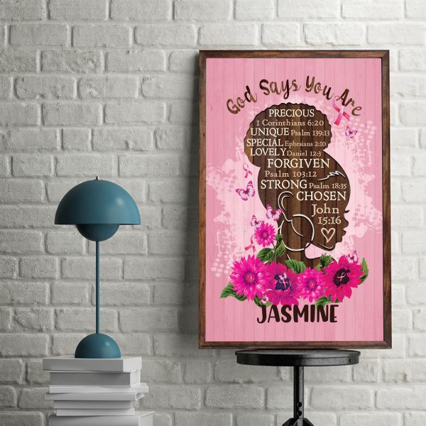 Custom Name Black Girl God Says You Are, Breast Cancer Awareness, African American Woman,Black Pride Poster