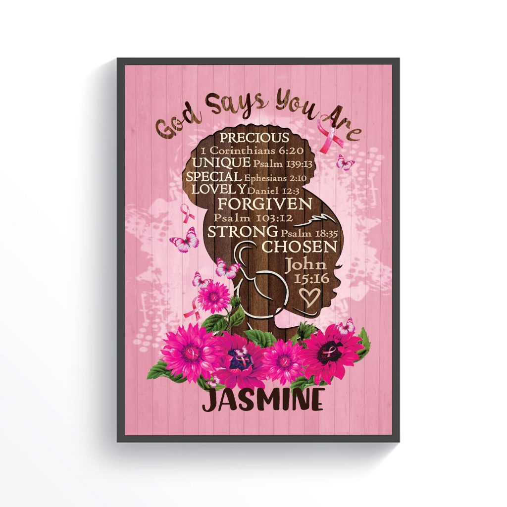 Custom Name Black Girl God Says You Are, Breast Cancer Awareness, African American Woman,Black Pride Poster