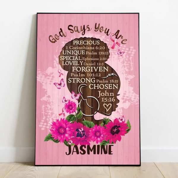 Custom Name Black Girl God Says You Are, Breast Cancer Awareness, African American Woman,Black Pride Poster