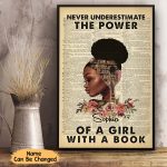 Personalized African Black Girl Love Books Literature Vertical Posters Library Daughter Room Decorate