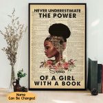 Personalized African Black Girl Love Books Literature Vertical Posters Library Daughter Room Decorate